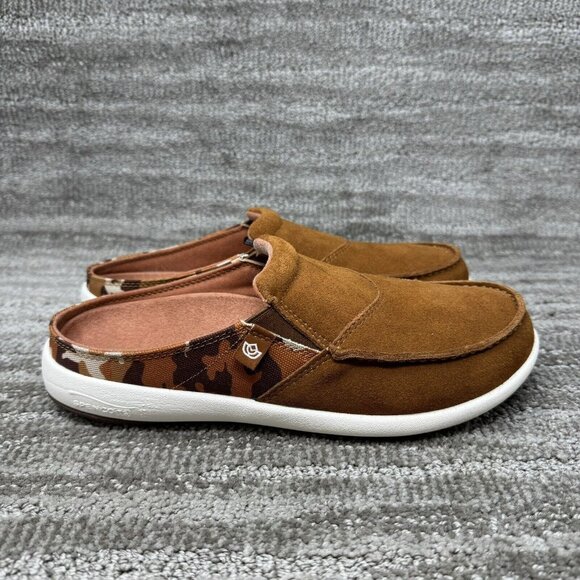 Spenco Shoes Womens 9.5 Siesta Via Brown Camo Slide Clogs Suede Slip On - Picture 1 of 9